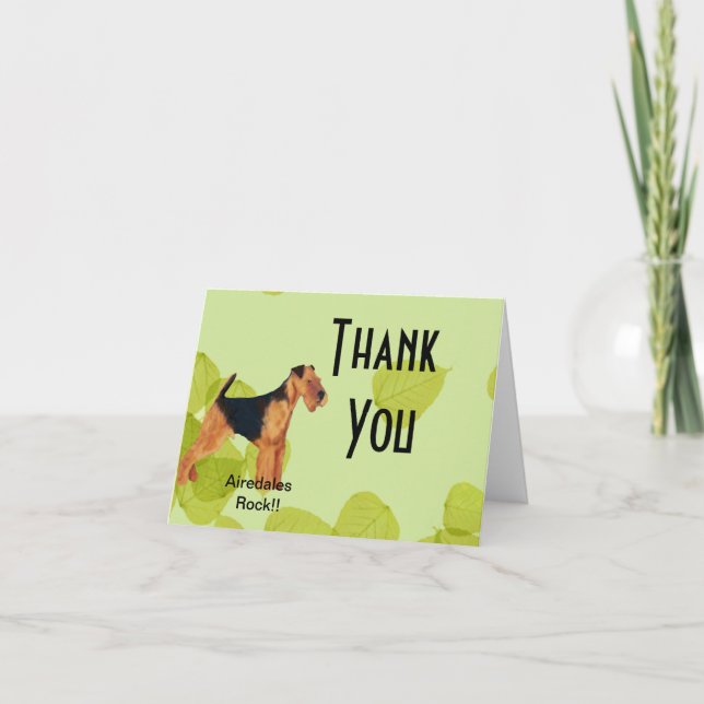 Tarjeta De Agradecimiento Airedale Terrier ~ Green Leaves Design (Anverso)