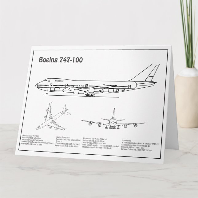 Tarjeta De Agradecimiento Airliner 747 - Planes de dibujo del plano aéreo BD (Anverso)