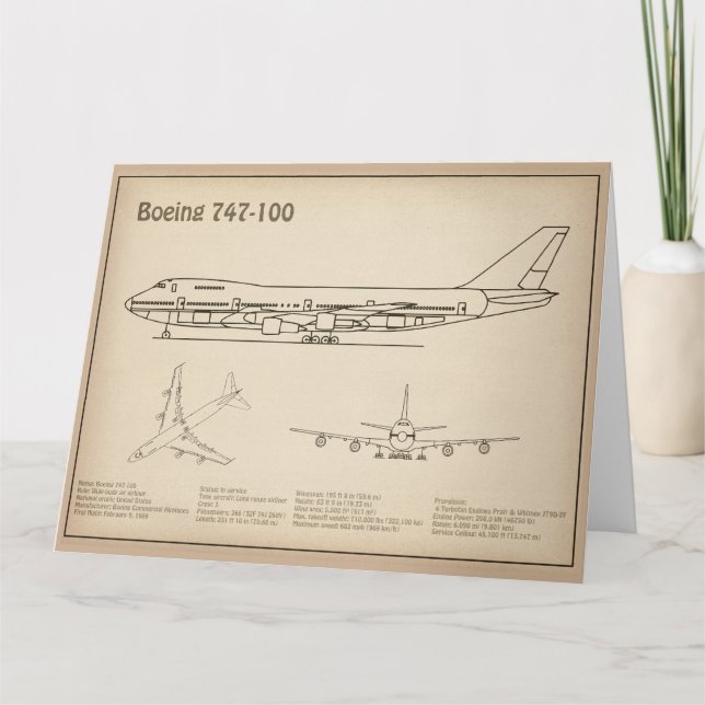 Tarjeta De Agradecimiento Airliner 747 - Planes de dibujo del plano aéreo SD (Anverso)
