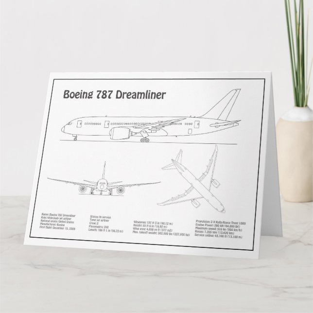 Tarjeta De Agradecimiento Airliner 787 - Planes de dibujo del plano aéreo BD (Anverso)