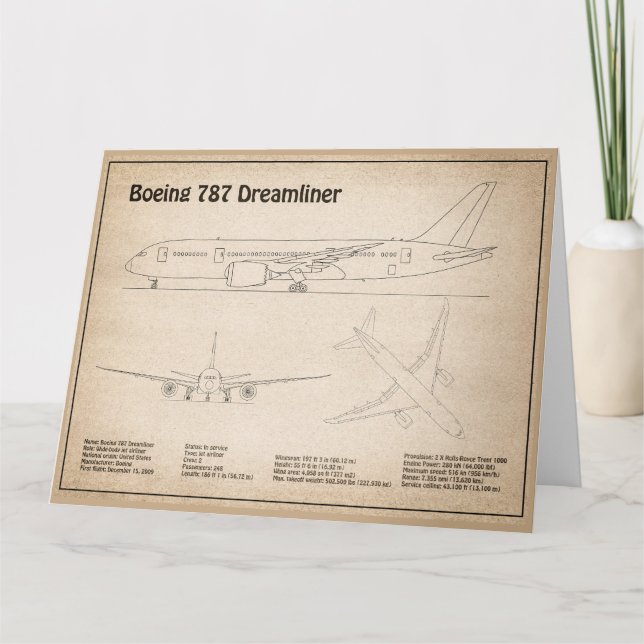 Tarjeta De Agradecimiento Airliner 787 - Planes de dibujo del plano aéreo SD (Anverso)