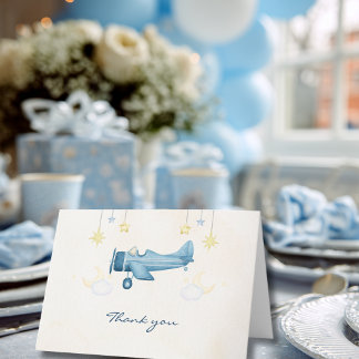 Tarjeta De Agradecimiento Airplane Baby Shower Whimsical Boy Baby Welcome 