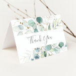Tarjeta de agradecimiento Airy Greenery and Gold L<br><div class="desc">Esta carta de agradecimiento por la vegetación y la hoja de oro es perfecta para un boda moderno. El elegante diseño botánico presenta un eucalipto de acuarela clara y aireado, acentuado con hojas de purpurina dorada. Personaliza el interior de la tarjeta con tus nombres y un mensaje de agradecimiento. Como...</div>