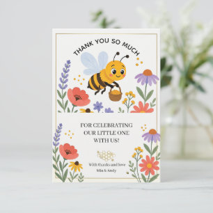 Tarjeta De Agradecimiento Ajetreada Abeja Pequeña en un Jardín Florido