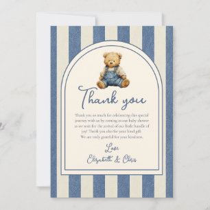 Tarjeta De Agradecimiento Ajuar de Osito de Jean Azul para Baby Shower