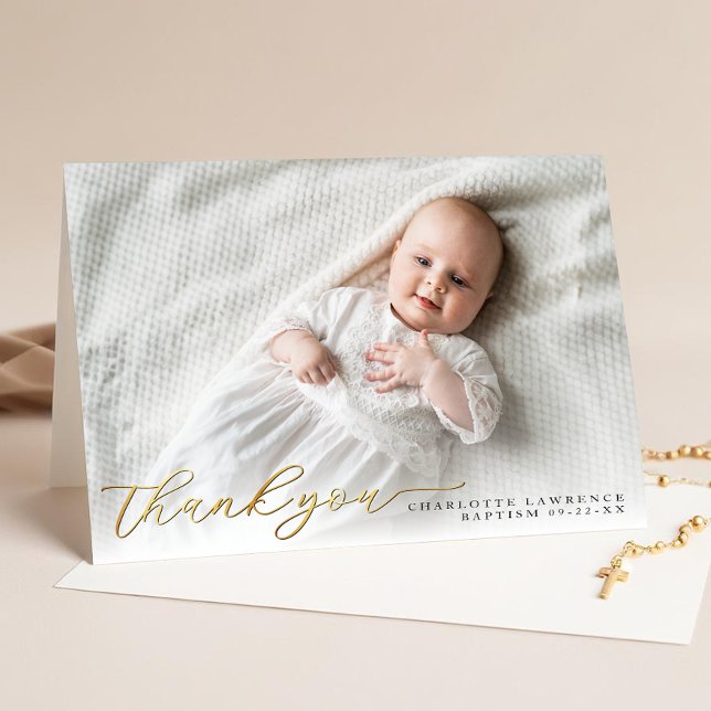 Tarjeta de agradecimiento al Bautismo con Guión Mo (Baptism Thank You Card)