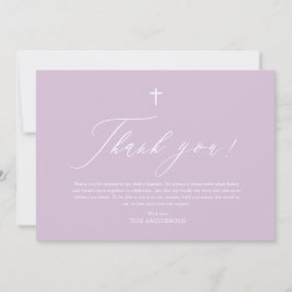 Tarjeta de agradecimiento al bautismo morado de la