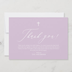 Tarjeta de agradecimiento al bautismo morado de la
