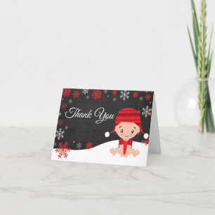 Tarjeta de agradecimiento al bebé rojo de nieve de