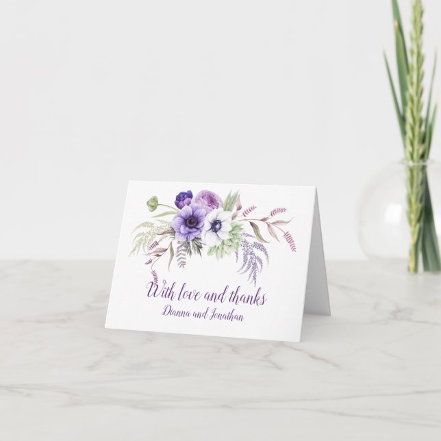 Tarjeta de agradecimiento al Boda blanco Purple La (Anverso)