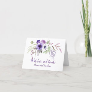 Tarjeta de agradecimiento al Boda blanco Purple La