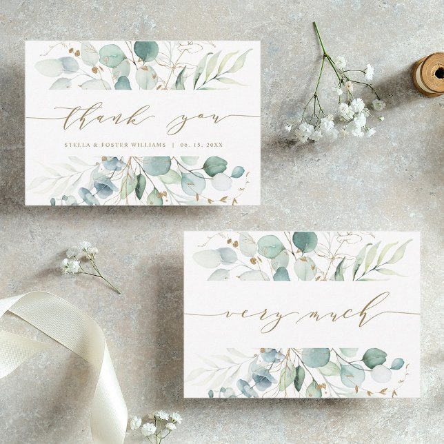 Tarjeta de agradecimiento al Boda Botánico Oro y V (Front & Back)