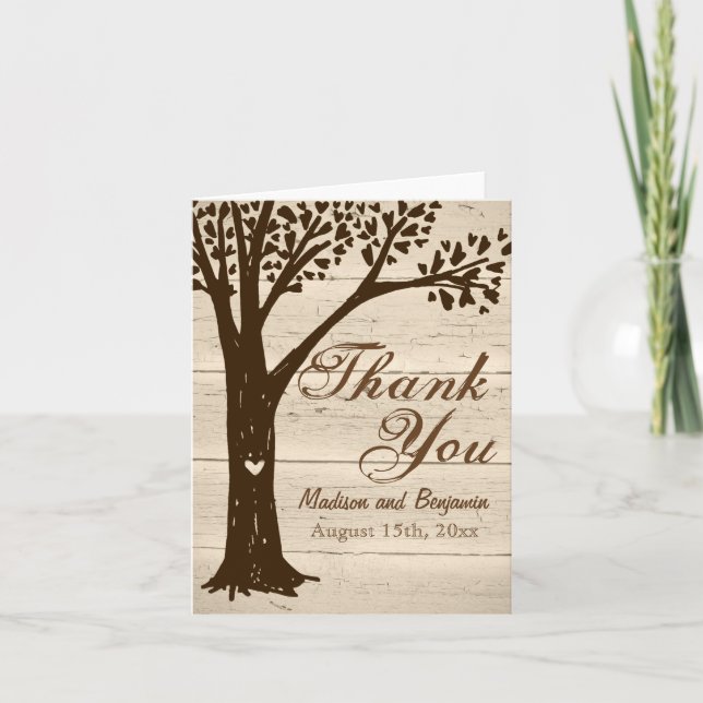 Tarjeta de agradecimiento al Boda de árbol tallado (Anverso)