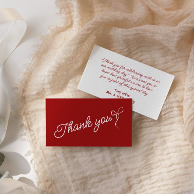 Tarjeta de agradecimiento al Boda de boceto rojo y (Red & White Bow Sketch Wedding Thank You Card)