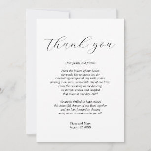 Tarjeta de agradecimiento al boda de caligrafía si