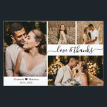 Tarjeta de agradecimiento al Boda de Collage de fo<br><div class="desc">Elegante, moderna mano Lettering Love y gracias al Boda de Collages de fotos Gracias a su tarjeta THIN de bajo presupuesto personalizada. Elegante plantilla de tarjeta de agradecimiento boda con cuatro fotos en la parte delantera y una en la parte posterior. ***POR FAVOR, TEN EN CUENTA QUE! *** PAPEL PRESUPUESTARIO/VOLADOR...</div>