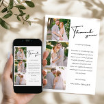 Tarjeta de agradecimiento al Boda de Collage de fo<br><div class="desc">Gracias a los bodas invitados con esta tarjeta de agradecimiento de Boda de Collage de fotos moderno, que presenta un diseño elegante que muestra de forma elegante tres de sus fotos favoritas. Perfecto para la novia y el novio, esta tarjeta es sencilla pero elegante y se puede imprimir o enviar...</div>