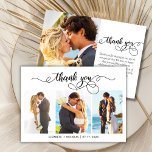 Tarjeta de agradecimiento al Boda de Collage de fo<br><div class="desc">Elegante Moderno Guión De Moda De Caligrafía 3 Boda De Collage de fotos Tarjeta De Agradecimiento. Elegante plantilla de agradecimiento de boda Moderno con 3 fotos en la parte delantera con el texto "Gracias" en un llamativo tipo de letra tipográfica con letras a mano rápida tipo de letra tipo swash...</div>