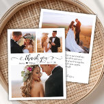 Tarjeta de agradecimiento al Boda de Collage de fo<br><div class="desc">Boda de Collage de fotos Budget Elegant Modern Script 3 Gracias tarjeta delgada barata asequible personalizada. Elegante plantilla de tarjeta de agradecimiento boda con tres (3) fotos en la parte delantera y una (1) foto en la parte posterior. Con el texto "Gracias" en una caligrafía rápida con letras rápidas o...</div>