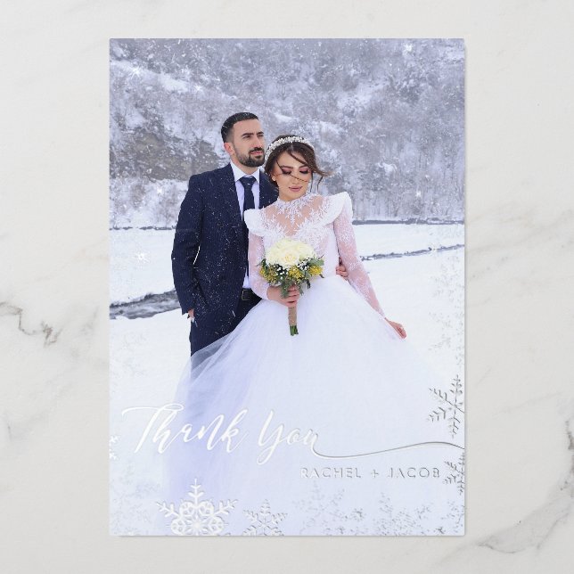 Tarjeta de agradecimiento al Boda de copos de niev (Anverso)
