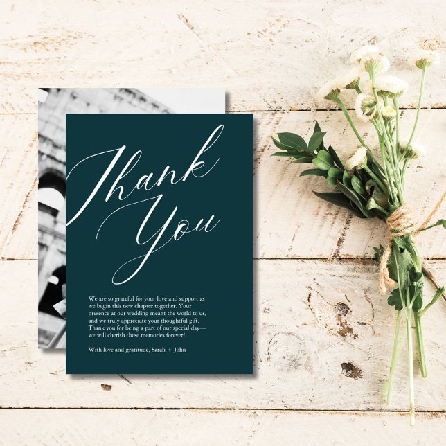 Tarjeta de agradecimiento al Boda de fotografías d (Minimalist Script Photo Wedding Thank You Card)