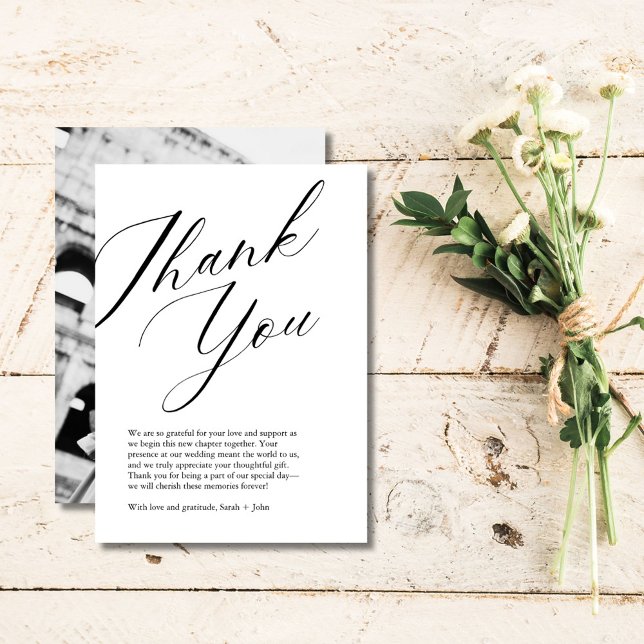 Tarjeta de agradecimiento al Boda de fotografías d (Minimalist Script Photo Wedding Thank You Card)
