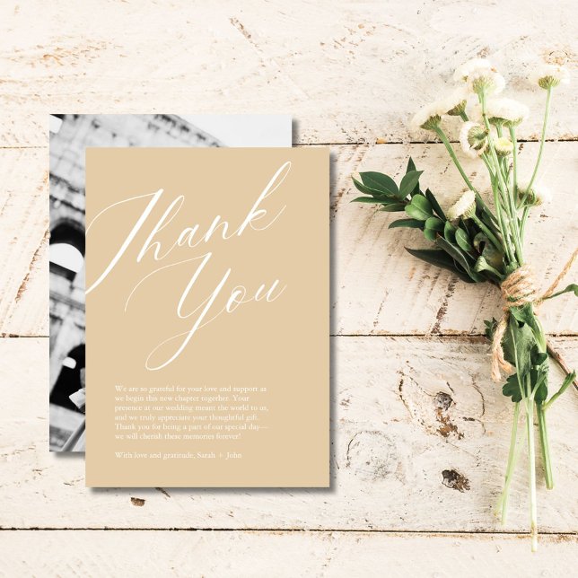 Tarjeta de agradecimiento al Boda de fotografías d (Minimalist Script Photo Wedding Thank You Card)