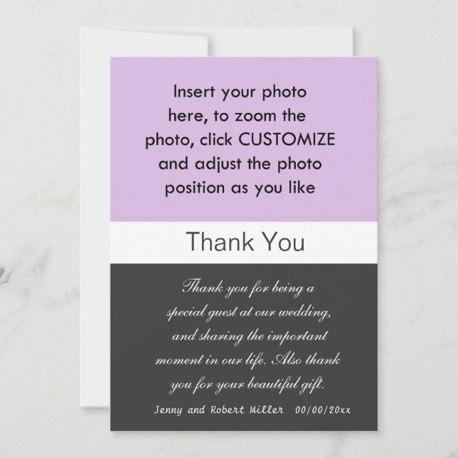 Tarjeta de agradecimiento al boda de fotos. (Anverso)