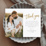 Tarjeta de agradecimiento al Boda de fotos de Budg<br><div class="desc">Este boda de fotos moderno nota de agradecimiento incluye escritura dorada gracias,  mensaje personal y una foto vertical en el frente. La parte posterior incluye una segunda foto que es una foto horizontal de sangrado completo. Haga clic en editar para personalizar de este diseño.</div>