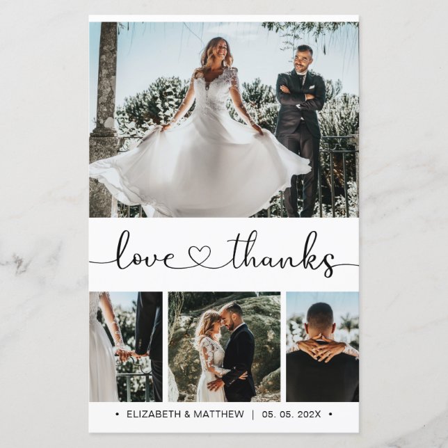 Tarjeta de agradecimiento al Boda de fotos de guió (Anverso)