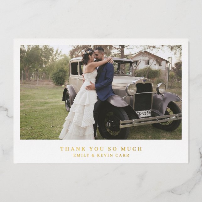 Tarjeta de agradecimiento al Boda de fotos de oro  (Anverso)
