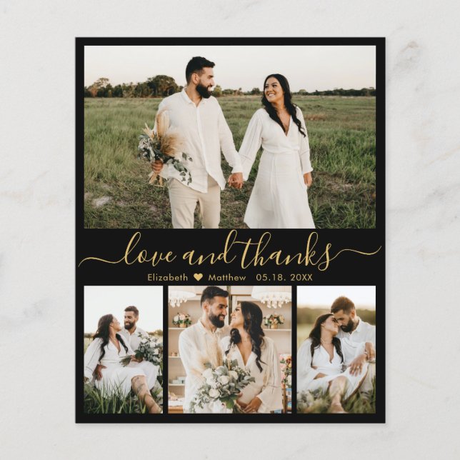 Tarjeta de agradecimiento al Boda de fotos de oro  (Anverso)