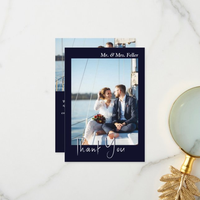 Tarjeta de agradecimiento al Boda de fotos negro a (Anverso/Reverso In Situ)