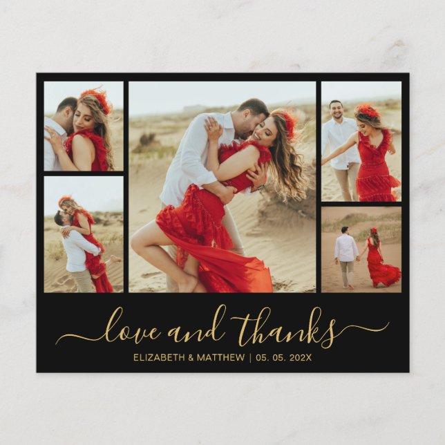 Tarjeta de agradecimiento al Boda de fotos negro d (Anverso)