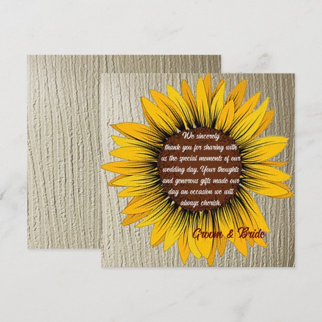 Tarjeta de agradecimiento al Boda de girasol (Anverso / Reverso)