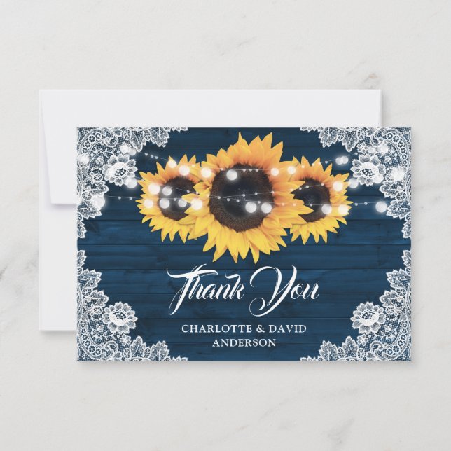 Tarjeta de agradecimiento al Boda de girasol azul  (Anverso)