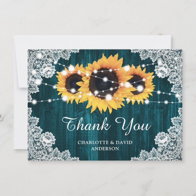 Tarjeta de agradecimiento al Boda de girasol verde (Anverso)