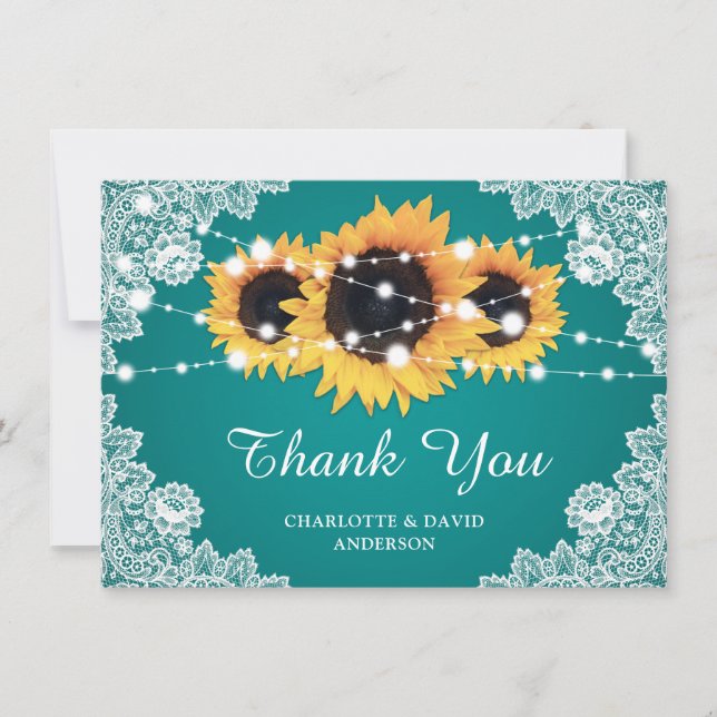 Tarjeta de agradecimiento al Boda de girasol verde (Anverso)