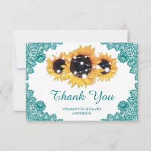 Tarjeta de agradecimiento al Boda de girasol verde