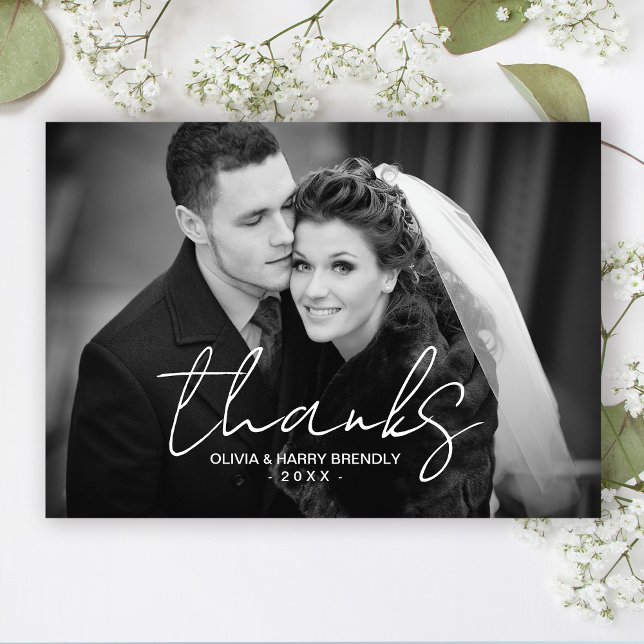 Tarjeta de agradecimiento al Boda de guiones con l (Stylishly Personalize With Your Custom Photo, Names & Date.
Thank You Message on Reverse Side.)