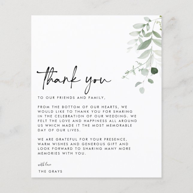 Tarjeta de agradecimiento al Boda de PRESUPUESTO (Anverso)