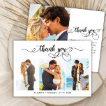Tarjeta de agradecimiento al Boda de script de Col<br><div class="desc">Boda de Collage de fotos con guiones a mano (3) con presupuesto reducido Gracias tarjeta THIN personalizada y asequible. Elegante plantilla de tarjeta de agradecimiento boda que incluye (3) tres fotos en la parte delantera y (1) una foto en la parte posterior. ***POR FAVOR, TEN EN CUENTA QUE! *** PAPEL...</div>