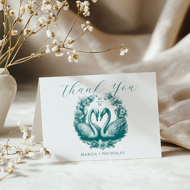 Tarjeta de agradecimiento al Boda de Swan Lake ver (Elegant Teal Thank You Card)