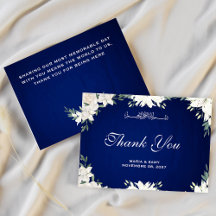 Tarjeta de agradecimiento al boda floral azul de l