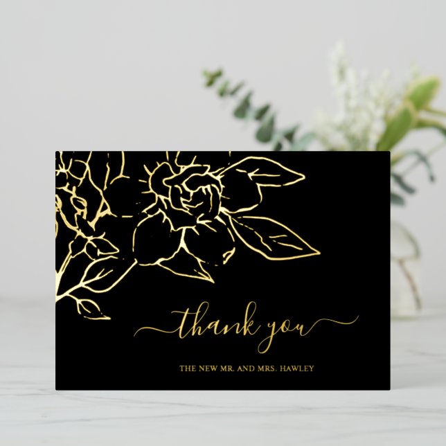 Tarjeta de agradecimiento al Boda floral de Black  (Anverso de pie)