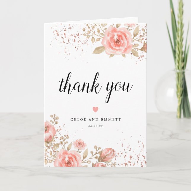 Tarjeta de agradecimiento al Boda floral rosa rosa (Anverso)