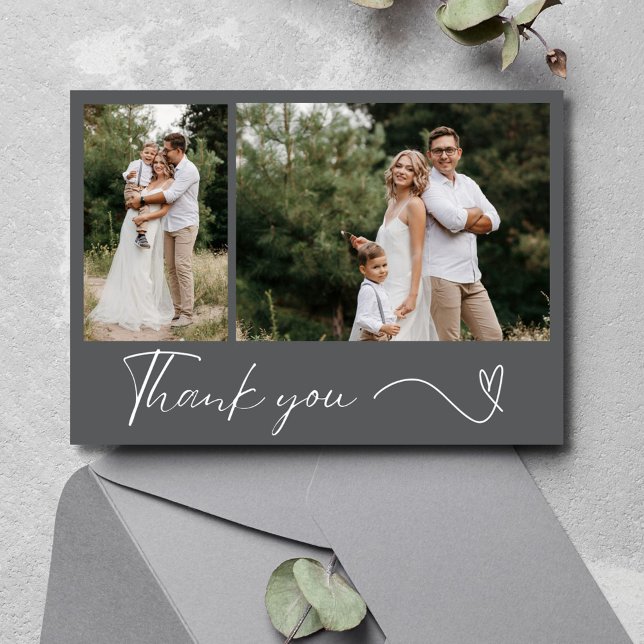Tarjeta de agradecimiento al Boda fotográfico Mode (Modern 2 Photo Wedding Thank You Card)
