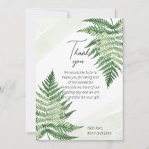 Tarjeta de agradecimiento al Boda minimalista Gree