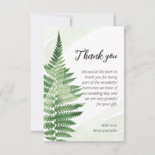 Tarjeta de agradecimiento al Boda minimalista Gree