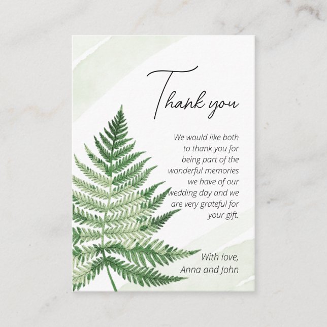 Tarjeta de agradecimiento al Boda minimalista Gree (Anverso)